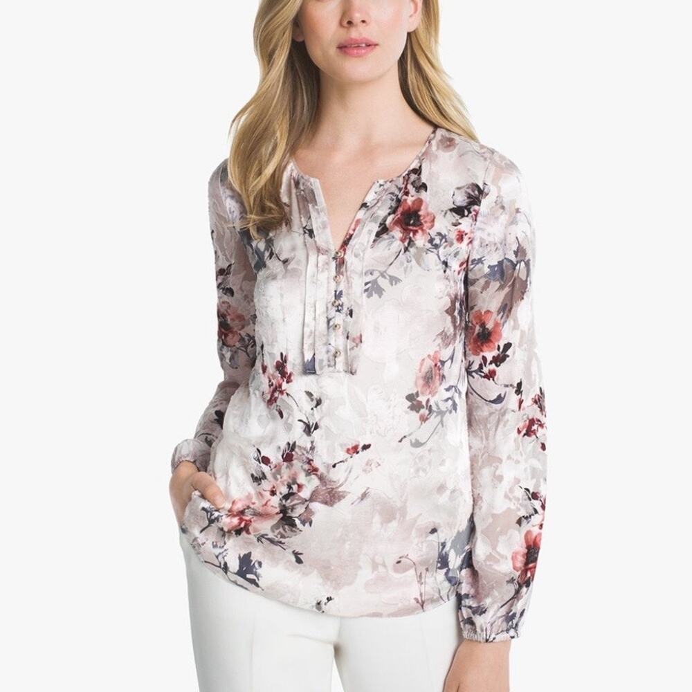 White House Black Market Floral Blouse Sz 10